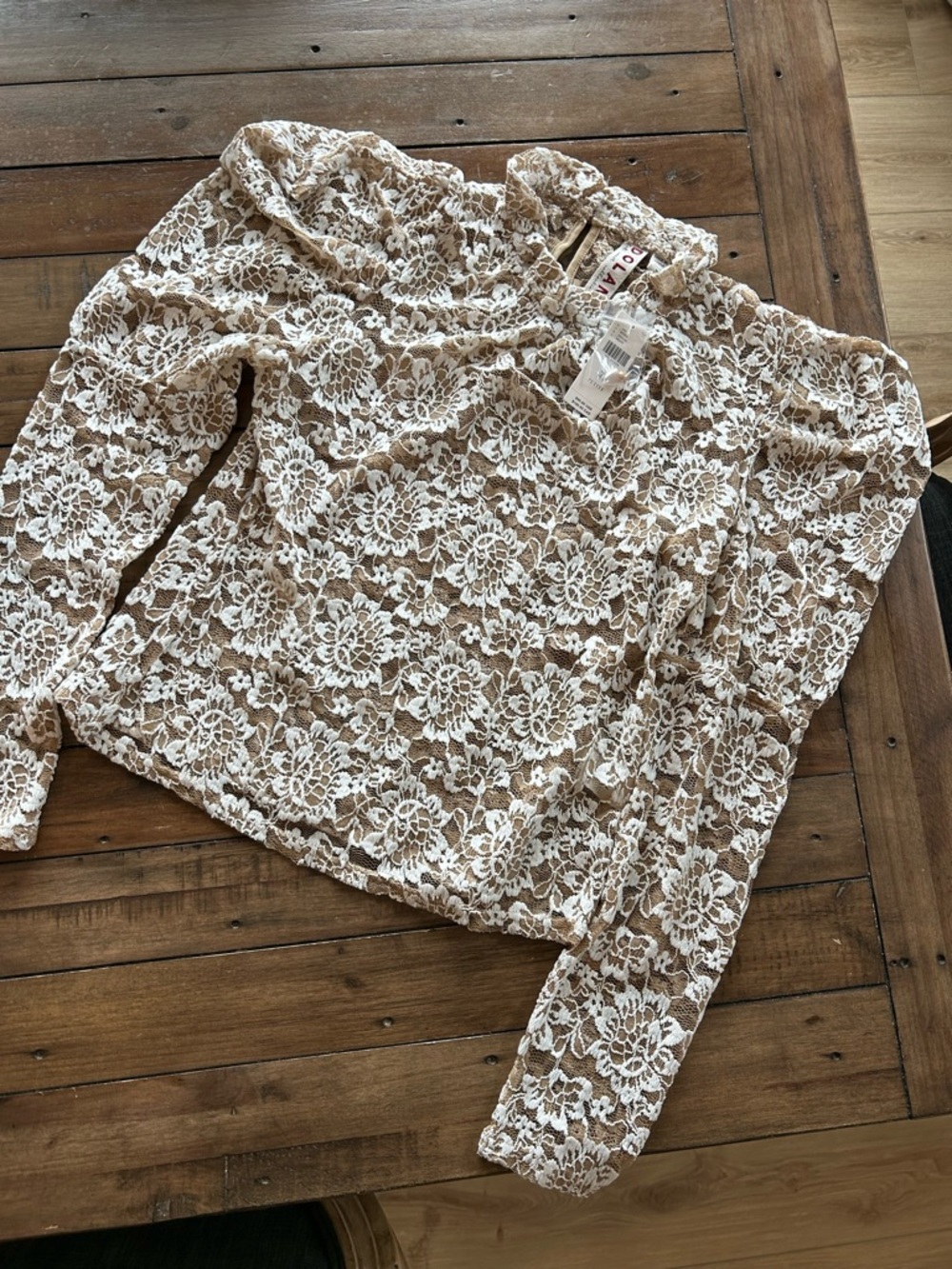 NWT Anthropologie Dolan Lace Puff Sleeve White Beige Blouse M - Picture 4 of 10